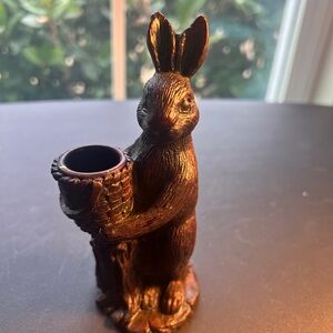 Rustic Brown Rabbit Bunny basket Candle Holder